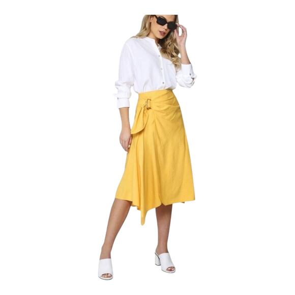 Vince Side Buckle A-line Drape Midi Skirt in Yellow Resort Wear Women's 14 NWT - Picture 1 of 13